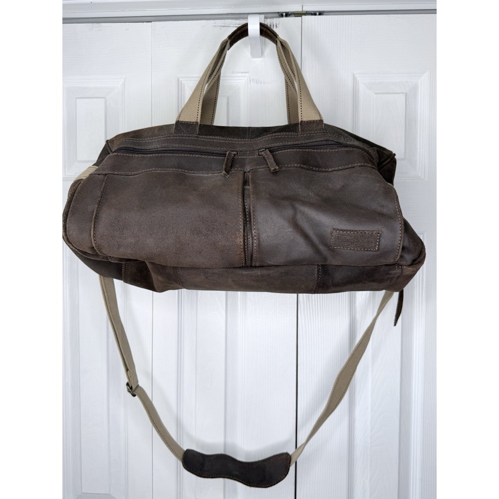 National Geographic Explorer Brown Suede Khaki Canvas Trim Duffel Bag NEW